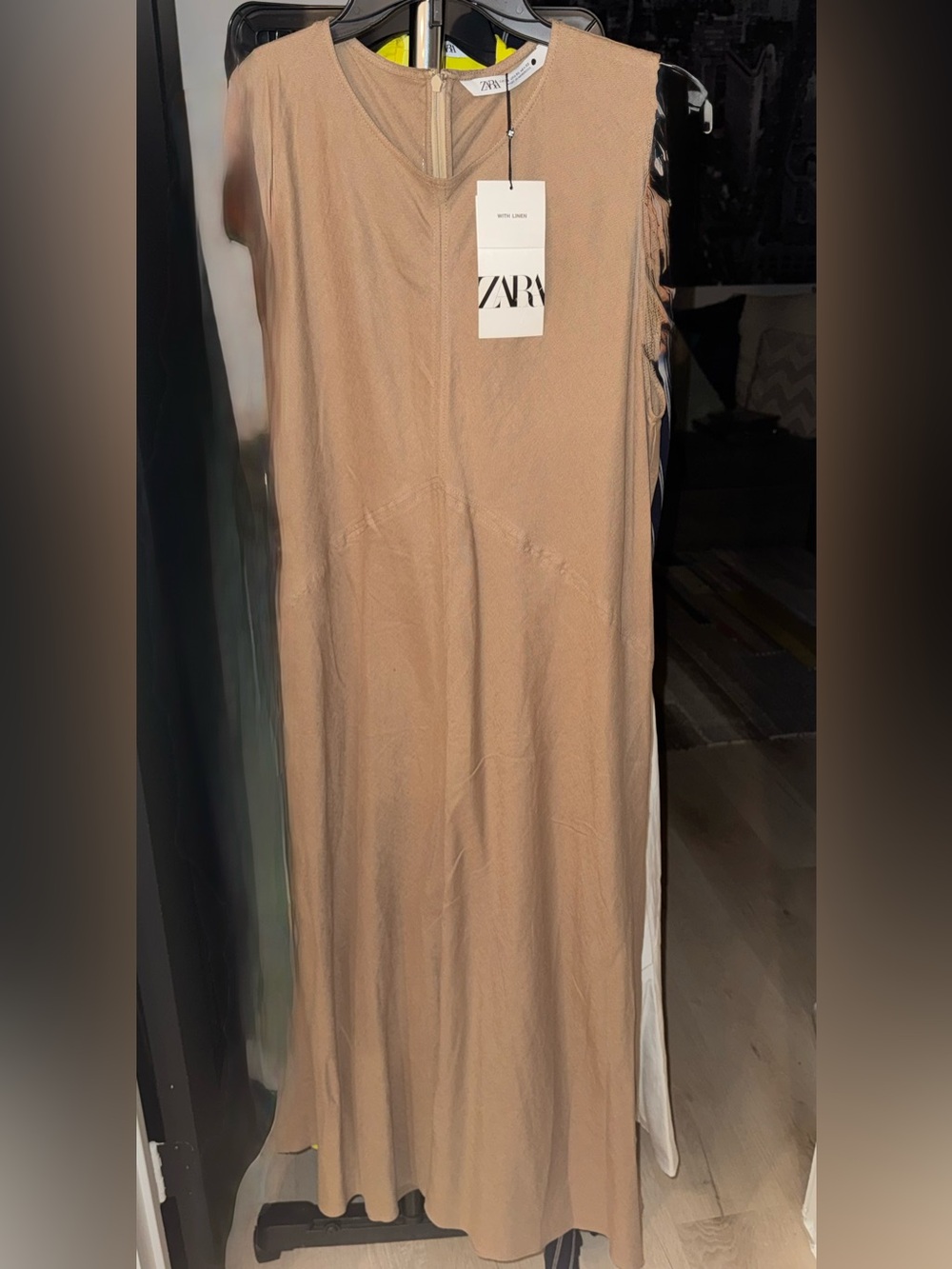 NWT ZARA Tan Linen Sleeveless Maxi Dress